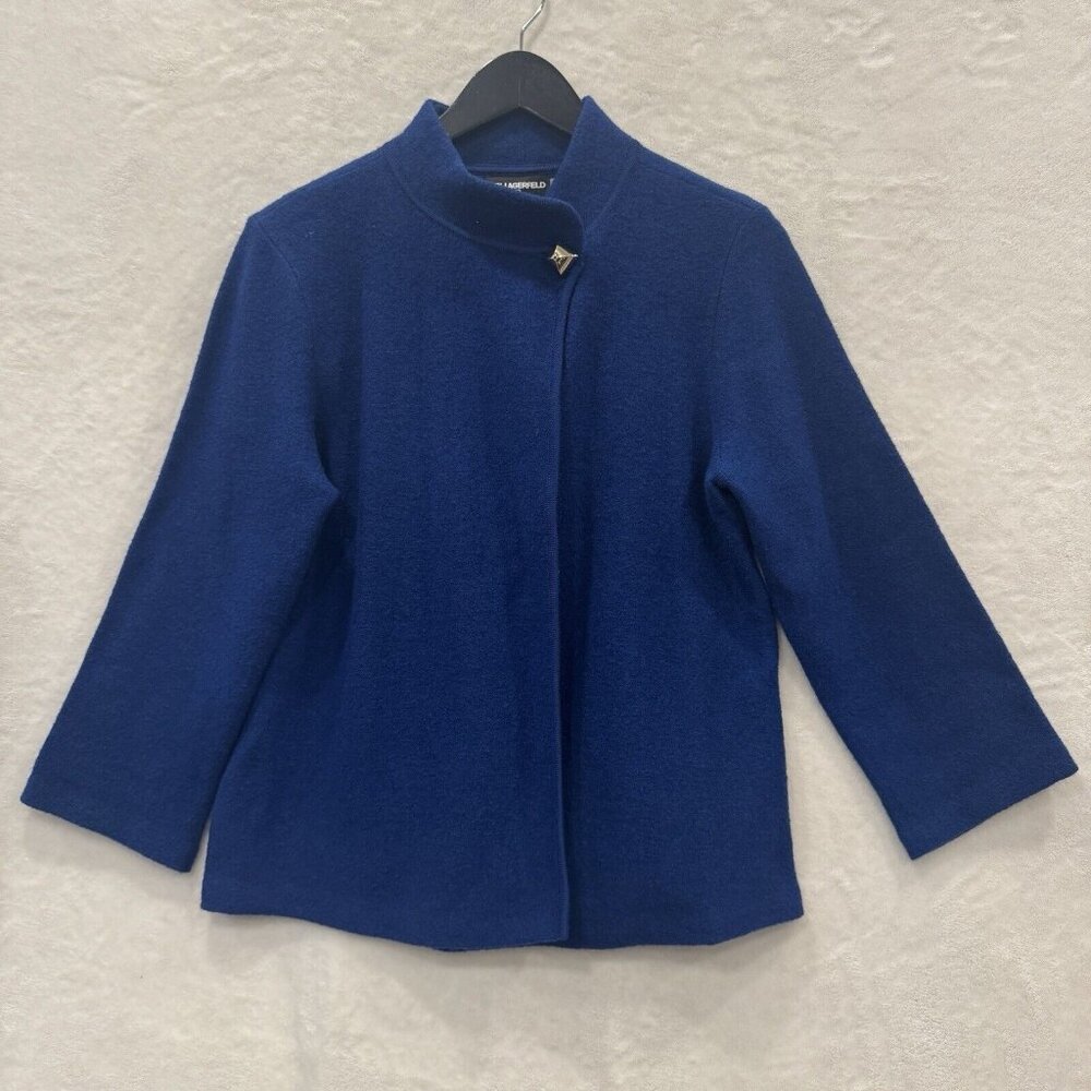 Karl Lagerfeld Paris Classy Women's Wool Blend Blue Knit Jacket, Size S